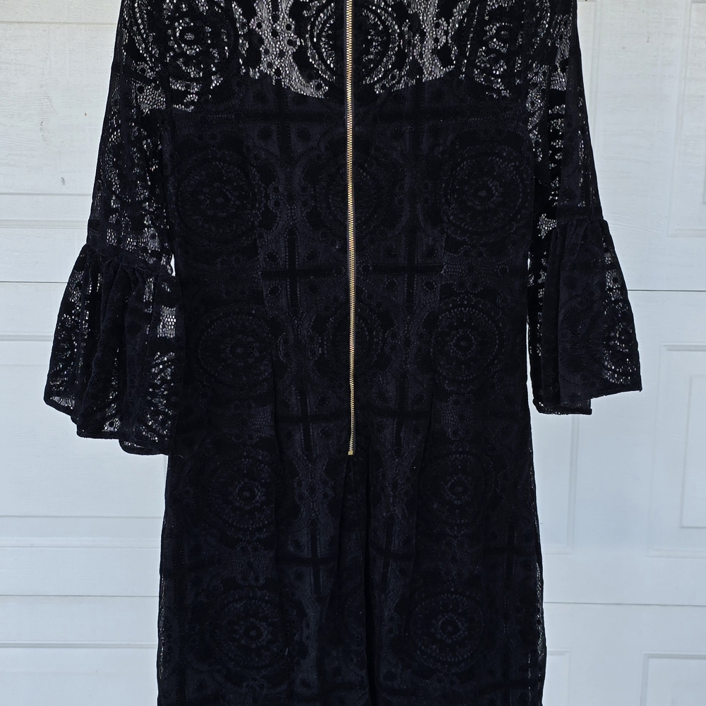 Size 6- 8 Calvin Klein Burnout Velvet Lace Bell-Sleeve Dress. See Measurements - Picture 2 of 12